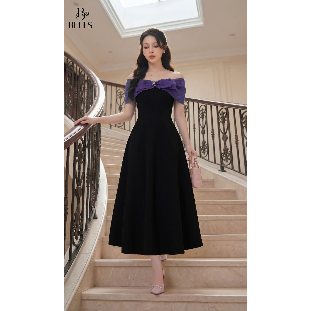 Đầm Tiệc Xòe Beles Phối Organza Đính Hoa Thủ Công Thanh Lịch Sang Trọng V27-2609