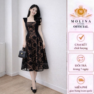 Đầm Ren Hai Dây Dáng Xòe Dài Có Lót Trong Thiết Kế Molina Đứng Form Thanh Lịch Nữ Tính, Phù Hợp Dạo Phố Đi Tiệc