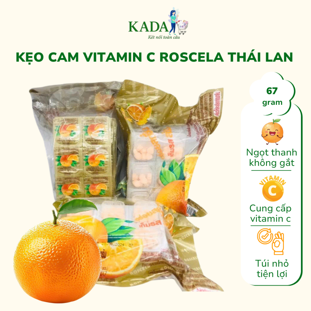 Kẹo Vị Cam Tuổi Thơ Túi Nhỏ Tiện Lợi, Kẹo Cam Vitamin C Roscela Thái Lan 67g