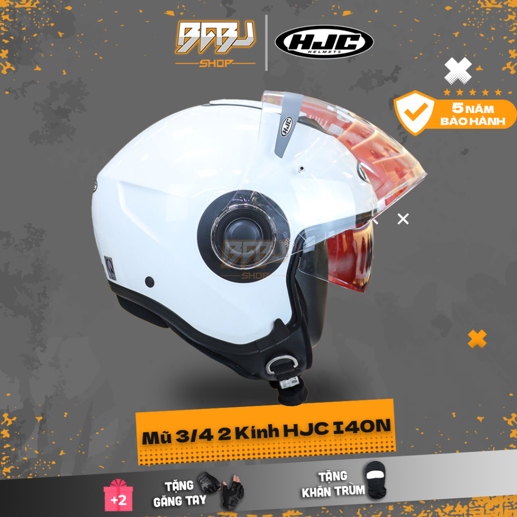 Mũ bảo hiểm 3/4 HJC I40N 2 kính trắng bóng, đi phố nhỏ gọn – Tầm nhìn rộng, ECE 22.06