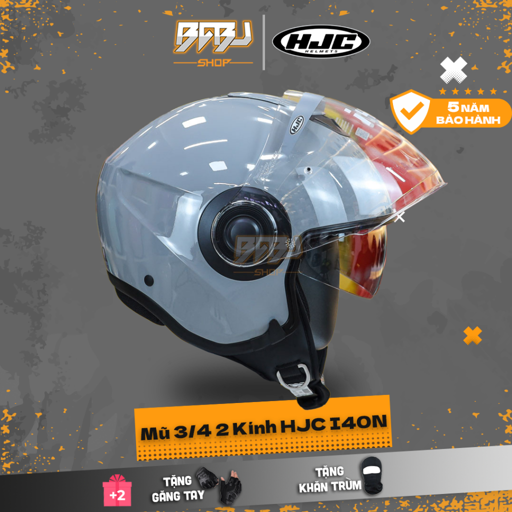 Mũ bảo hiểm 3/4 HJC I40N 2 kính xám bóng, đi phố nhỏ gọn – Tầm nhìn rộng, ECE 22.06