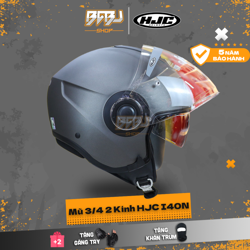Mũ bảo hiểm 3/4 HJC I40N 2 kính xám nhám, đi phố nhỏ gọn – Tầm nhìn rộng, ECE 22.06