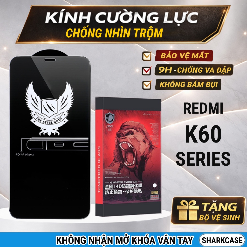 Kính cường lực Redmi K60, K60 Ultra, K60 Pro 5G chống nhìn trộm full màn bảo vệ màn hình đt Redmi