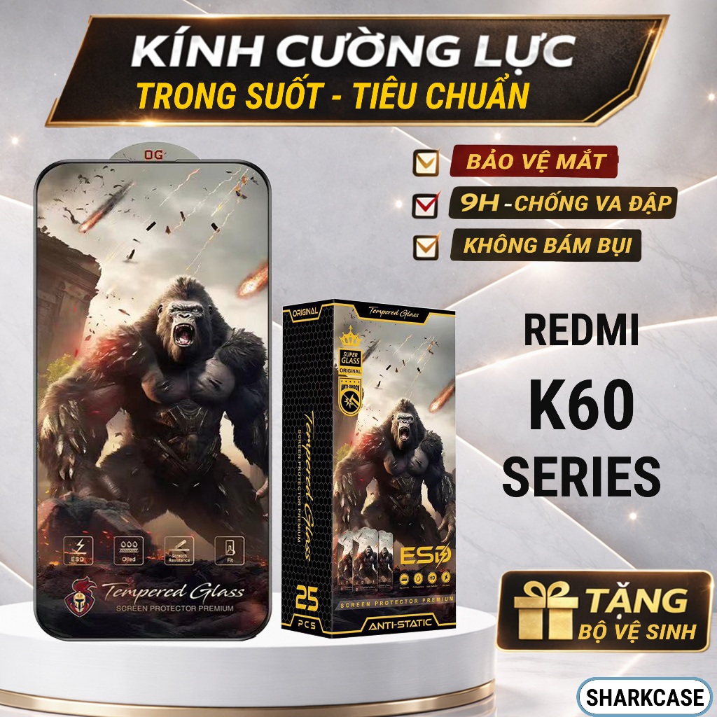 Kính cường lực Redmi K60, K60 Ultra, K60 Pro 5G cao cấp full màn trong suốt bảo vệ màn hình dt shark