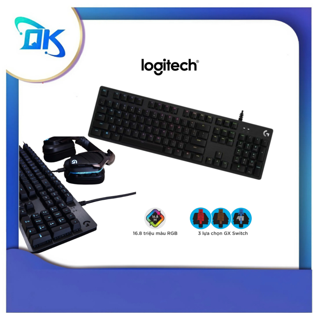 Bàn phím cơ gaming Logitech G512 GX RGB - 3 loại phím cơ GX Switch, cổng USB 2.0 - Hàng Chính Hãng