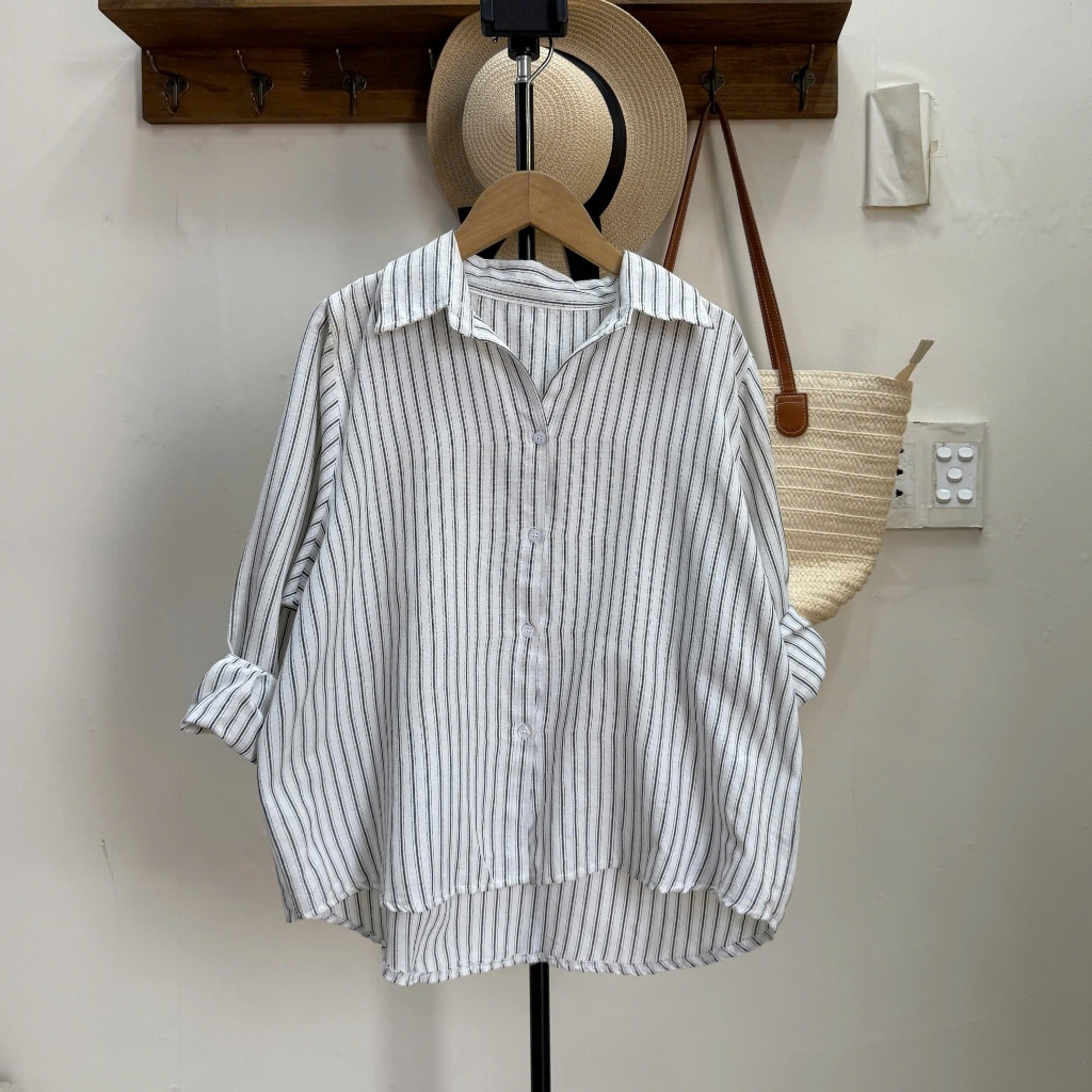 Áo sơ mi sọc bigsize nữ form rộng dài tay form rộng kiểu dáng trẻ trung dễ phối đồ -A328
