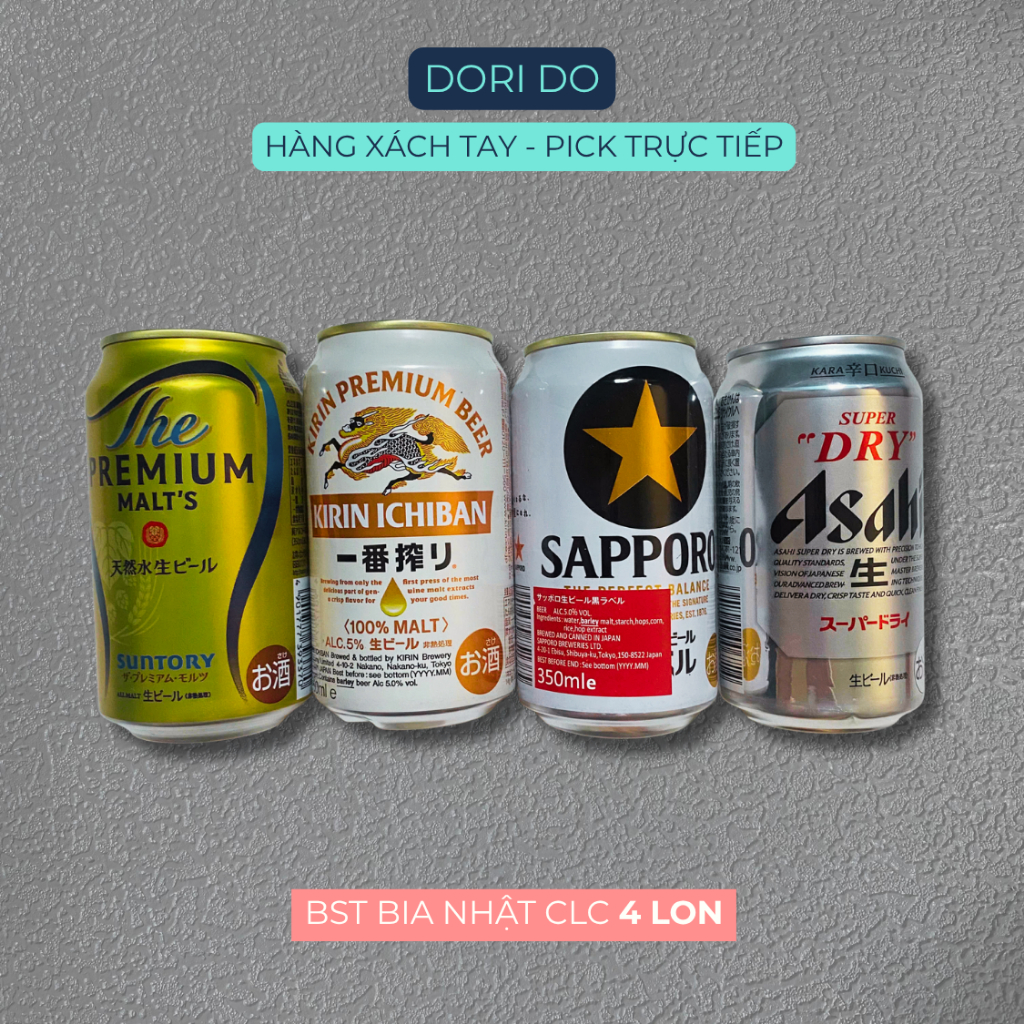 BST BIA NHẬT 4 LON: PREMIUM MATT - ICHIBAN - SAPPORO - ASAHI