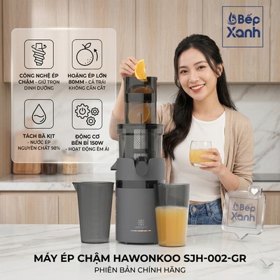 Máy ép chậm Hawonkoo SJH-002-GR (Màu Xám) - Công Suất 200W - Ép Kiệt Bã, Giữ Trọn Vitamin - Bảo Hành 24 Tháng