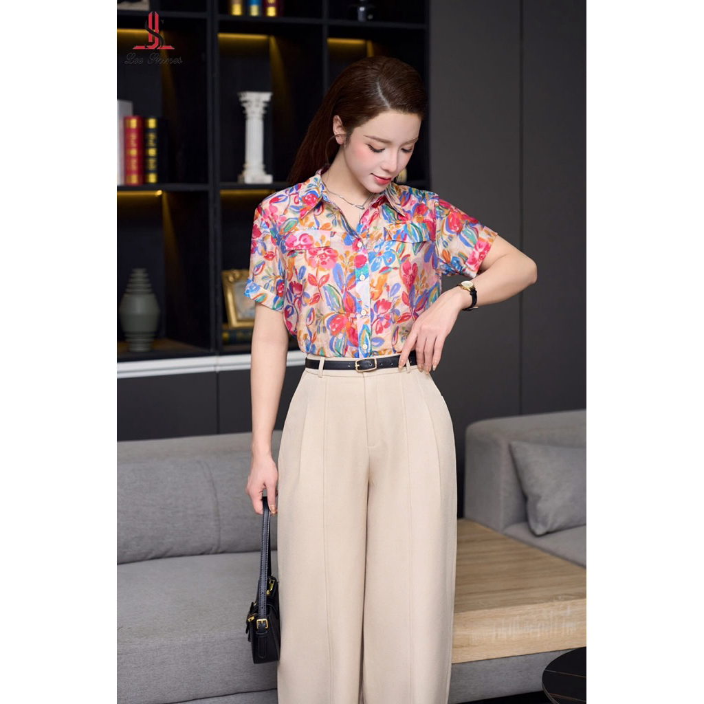 Áo somi xuông vạt bầu hoa hồng A122- lee shine
