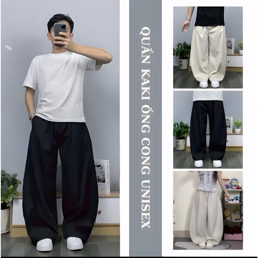 Quần Dài Nam Suông Rộng Dáng Cong KC01 Chất Kaki 2 Màu Be, Đen Nam Nữ Mềm Mịn G-Clothing