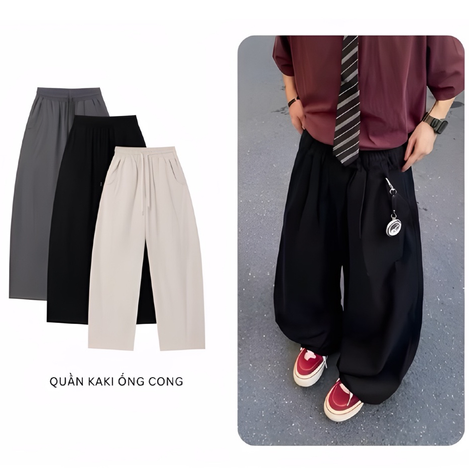 Quần Dài Kaki Suông Rộng Dáng Cong KC01 Màu Kem Nam Nữ Chất Thoáng mát Mềm Mịn G-Clothing