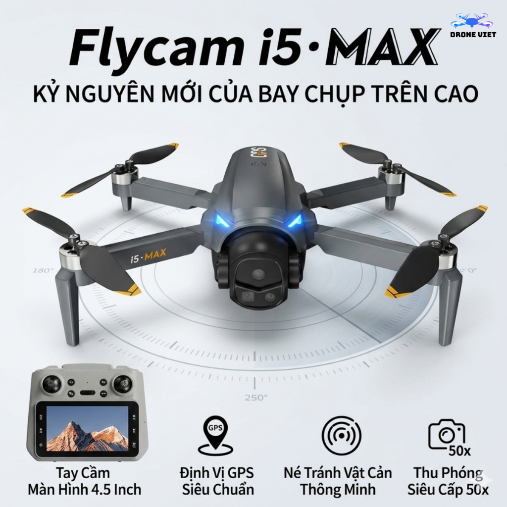 Flycam I5 Max drone dễ điều khiển, Máy bay điều khiển từ xa  quay chụp HD 4k chống rung