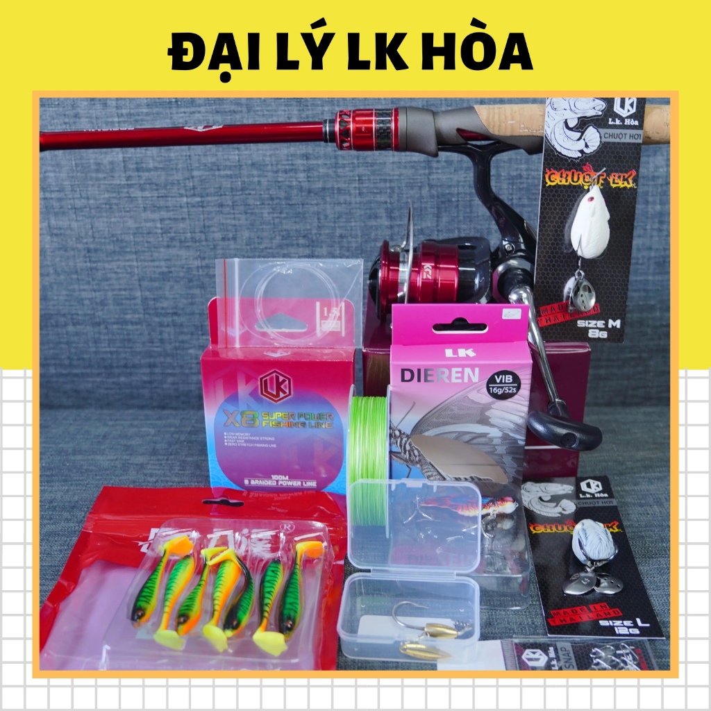[TẶNG 01 DÙ LK X8, CHUỘT TRƠN LK] Combo Đầy Đủ Bộ Lure Với Cần LK Cán Gỗ Máy Daiwa MG Về Chỉ Việc Lắ