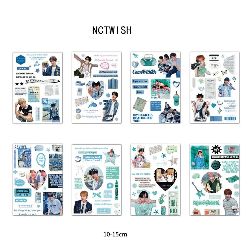 Set 8 tấm sticker siêu xinh nhóm NCT WISH dùng trang trí, decor sổ sách, bình nước, nón bảo hiểm, v.