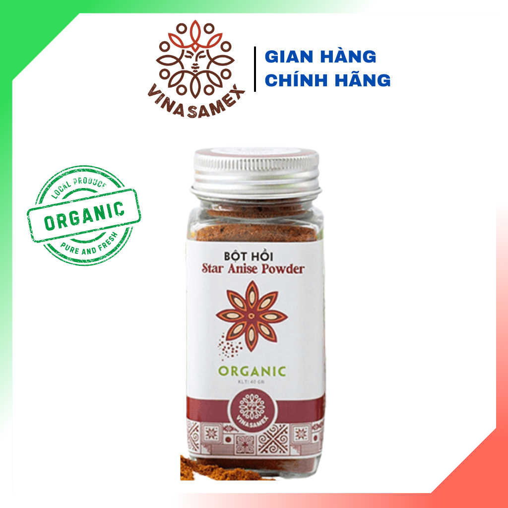 Bột Hoa Hồi Hữu Cơ Vinasamex - Star Anise Powder Organic Vinasamex/ Hàng Việt Nam Xuất Khẩu/ Lọ 40gr