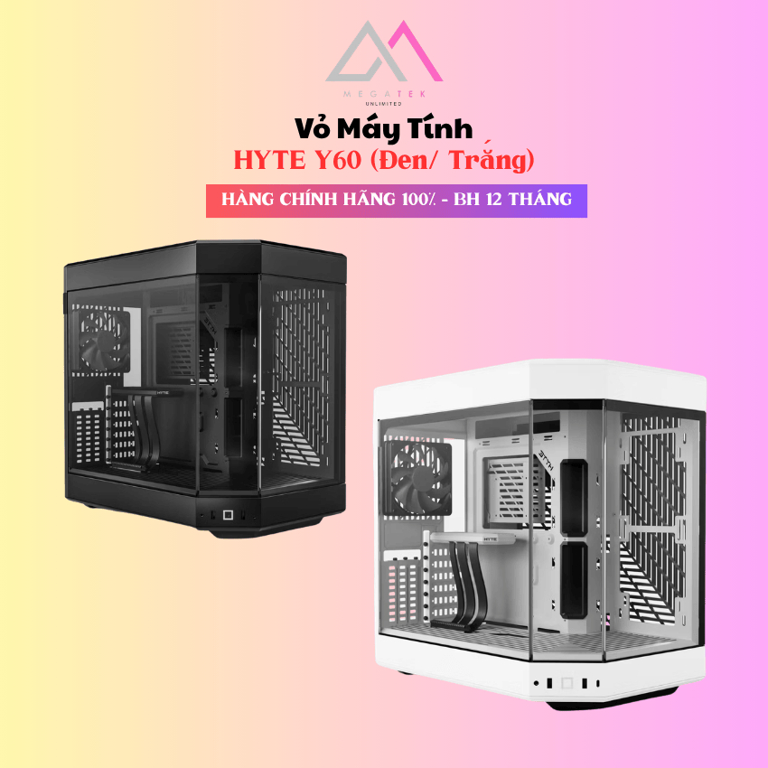 Vỏ Case HYTE Y60 (Đen/ Trắng| ATX Mid Tower | PCI-E 4.0 Riser Cable, Vertical Mount) - Hàng chính hã
