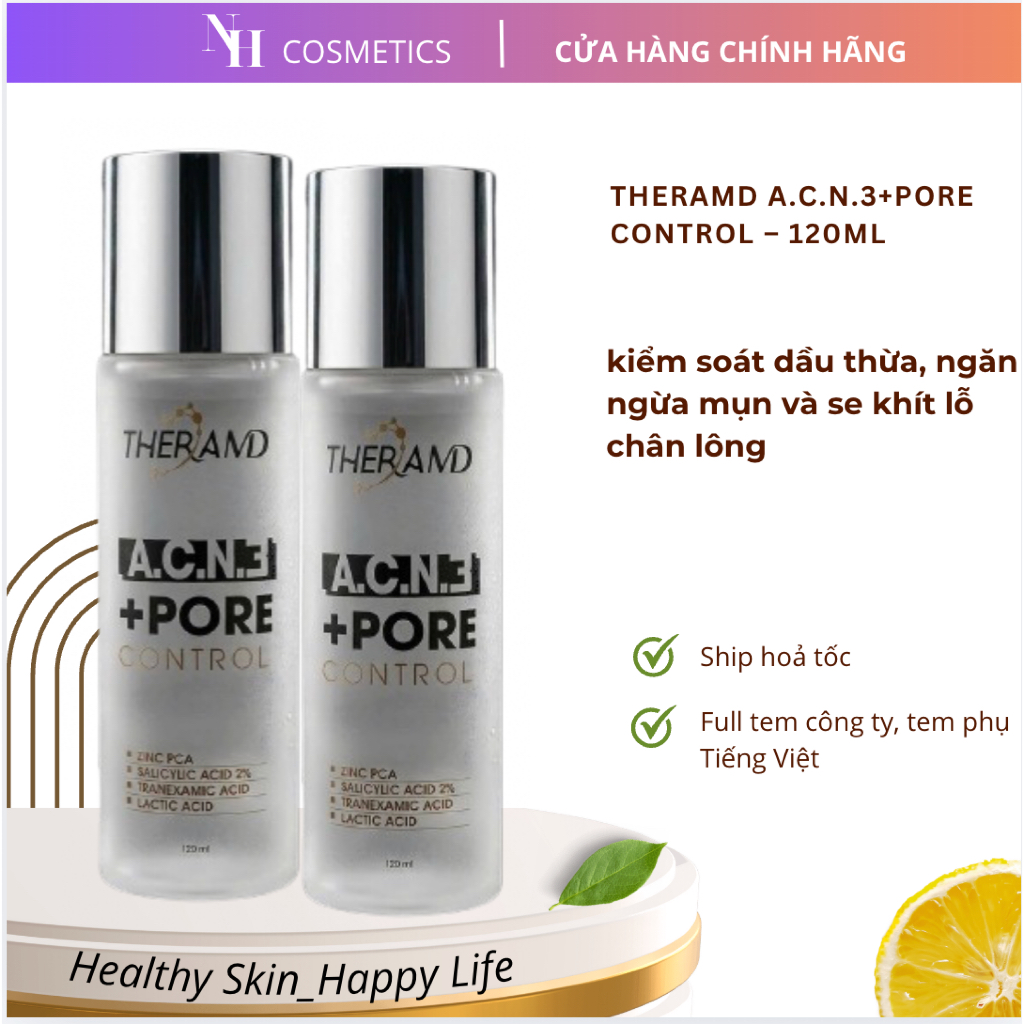 [TEM CTY] Dung Dịch Theramd A.C.N.3+Pore Control Ngăn Ngừa Mụn, Kiềm Dầu, Tẩy Da Chết BHA 2% + Zinc 