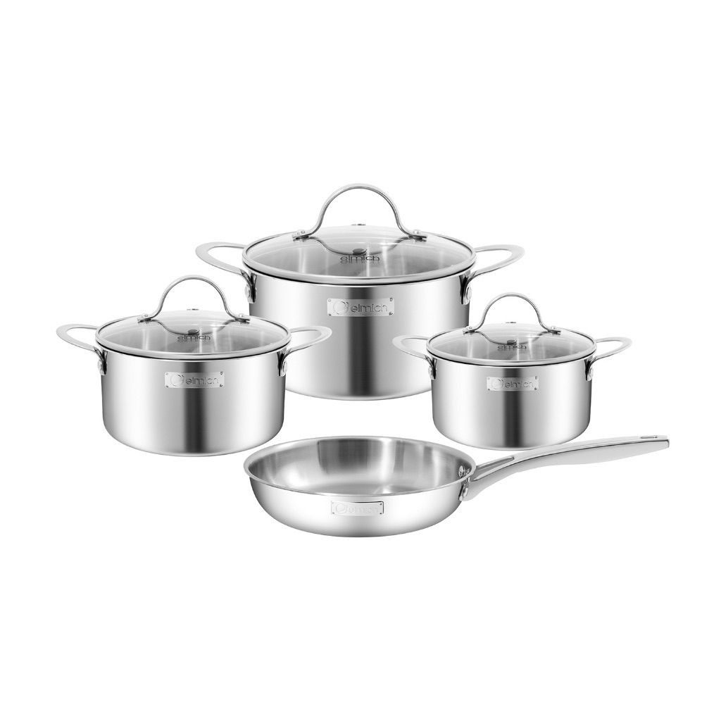 Bộ Nồi Chảo Inox Nguyên Khối Cao Cấp Elmich Trimax EL2136OL04 (Nồi 16-20-24cm, Chảo 24cm) - Inox 304