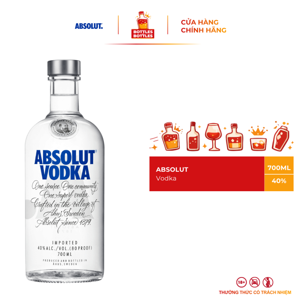 CHÍNH HÃNG - Rượu Absolut Vodka Original 700ml - 40%