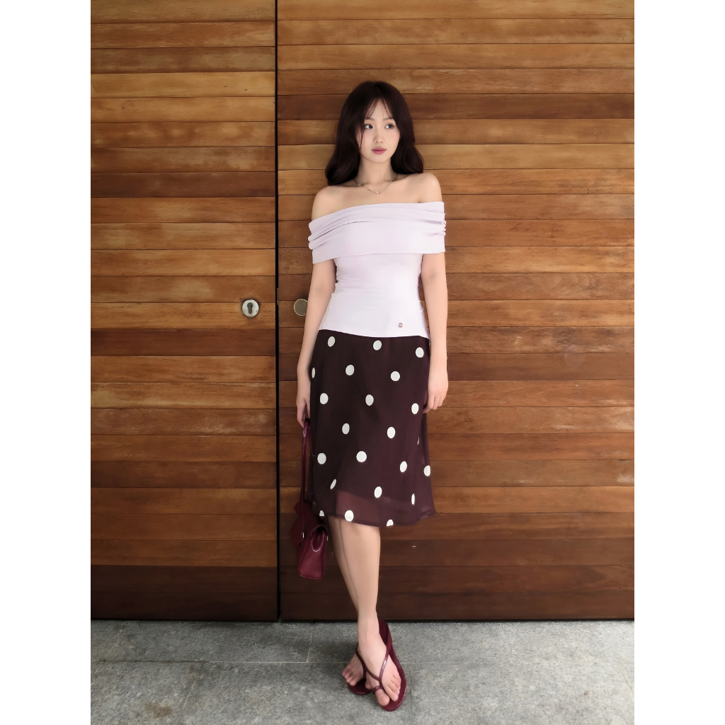 Chân váy lửng chấm bi chất liệu chiffon dáng chữ A xòe nhẹ phong cách cổ điển 2 lớp đủ size S M L | BigBuy360 - bigbuy360.vn