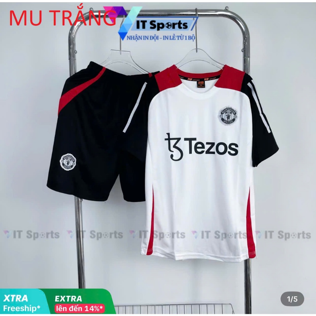 Quần Áo Đá Bóng MU Trắng, Quần Áo Bóng Đá  Chất  Thun Mát Mịn (in tên số nt shop)