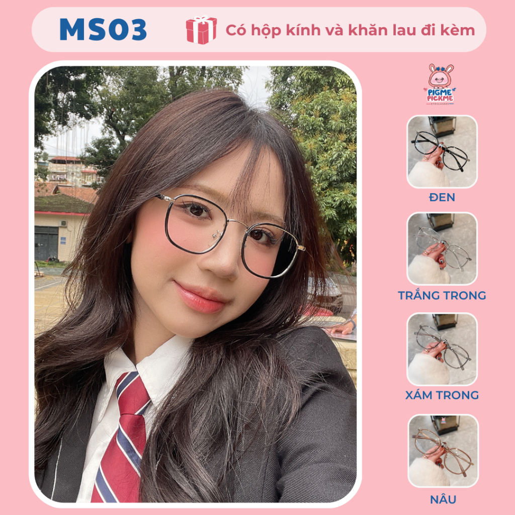 Gọng kính cận nữ mắt tròn chất liệu nhựa lõi kim loại xinh xắn, dễ đeo MS03