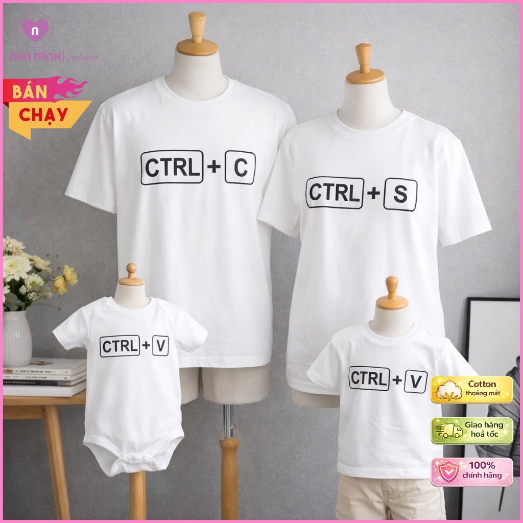 Áo Thun Gia Đình Ctrl S+C=V - Sét Áo Gia Đình Cotton Mềm Mịn Mặc Mát Đi Chơi Du Lịch