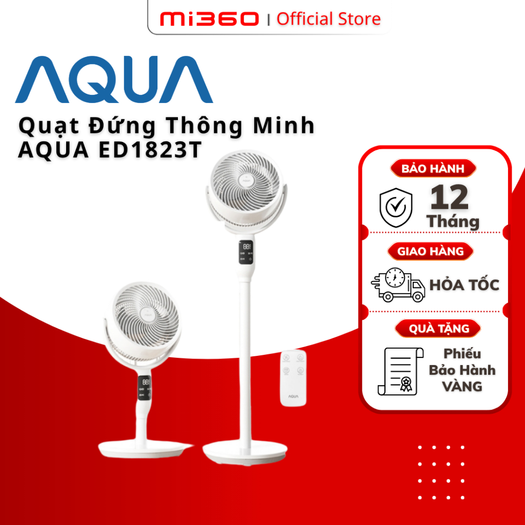 Quạt đứng thông minh Aqua ED1823T - quạt AI điều khiển giọng nói - có khay tinh dầu, đối lưu không k