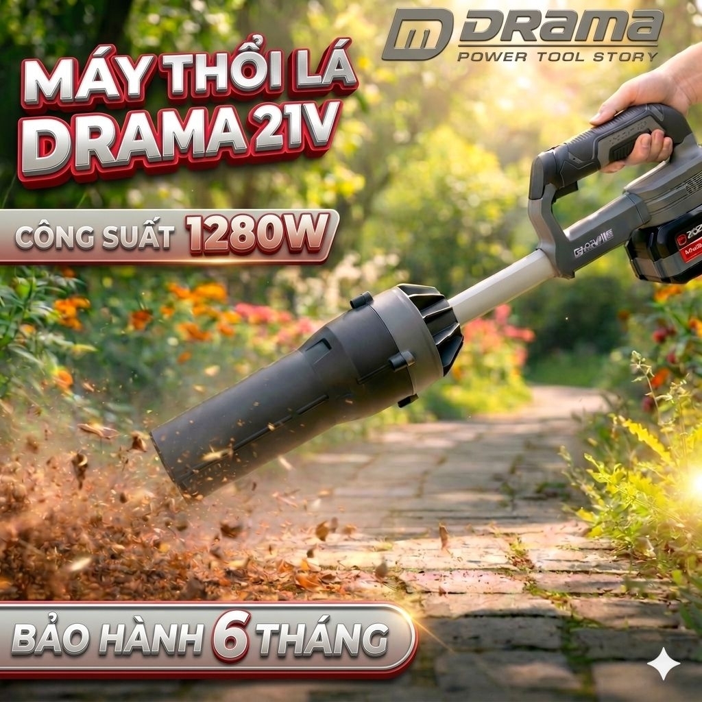 Máy Thổi Lá Pin 21V Drama – 2 Pin 15 Cell, Lực Gió Cực Mạnh