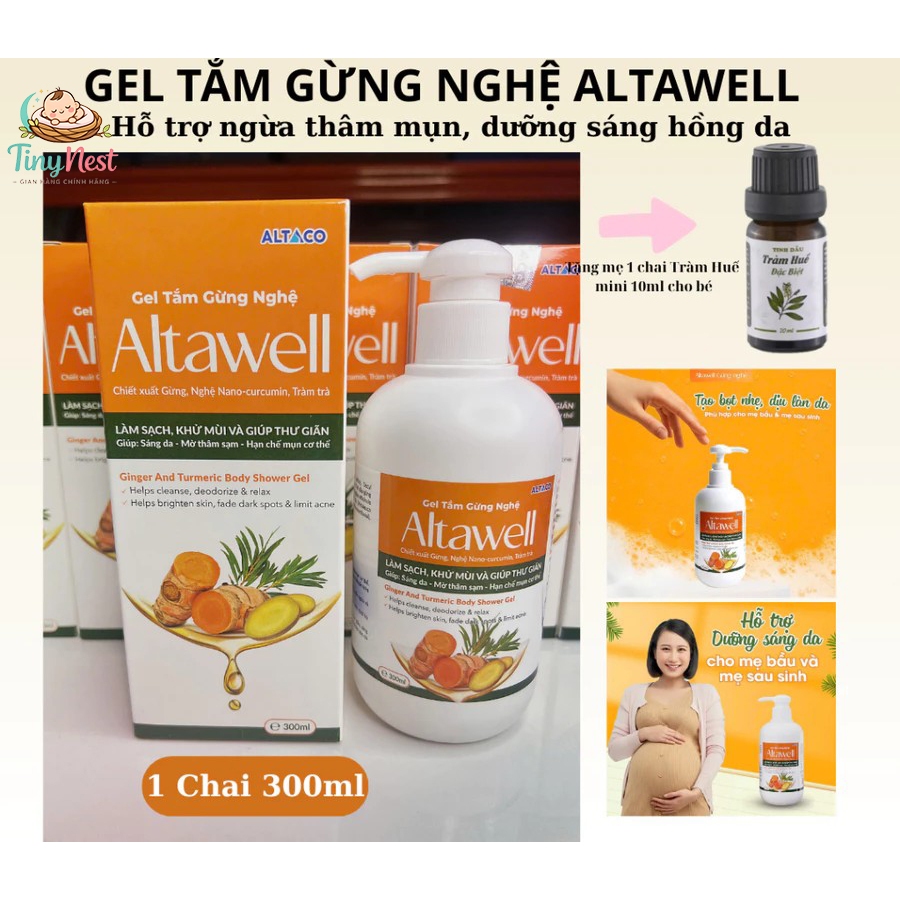Gel Tắm Gừng Nghệ Altawell Làm Sạch & Khử Mùi, Sáng Da Tự Nhiên, Phù Hợp Mọi Loại Da, 300ml