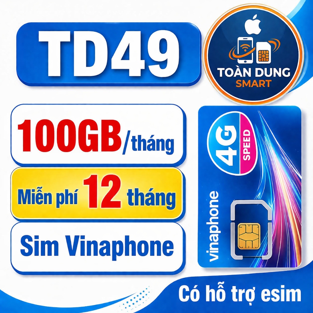 Sim  5G vinaphone 12TD49 - có 100GB tốc độ cao Mỗi tháng .miễn phí  1 NĂM