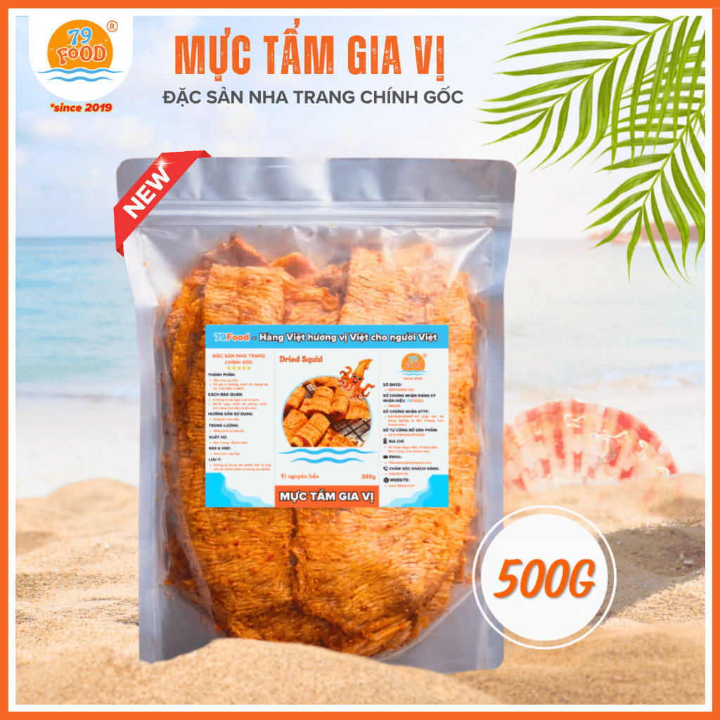 [ 500G - Túi Zip ] Khô Mực Cán Tẩm Gia Vị Nguyên Miếng đặc sản Nha Trang chính gốc 79Food