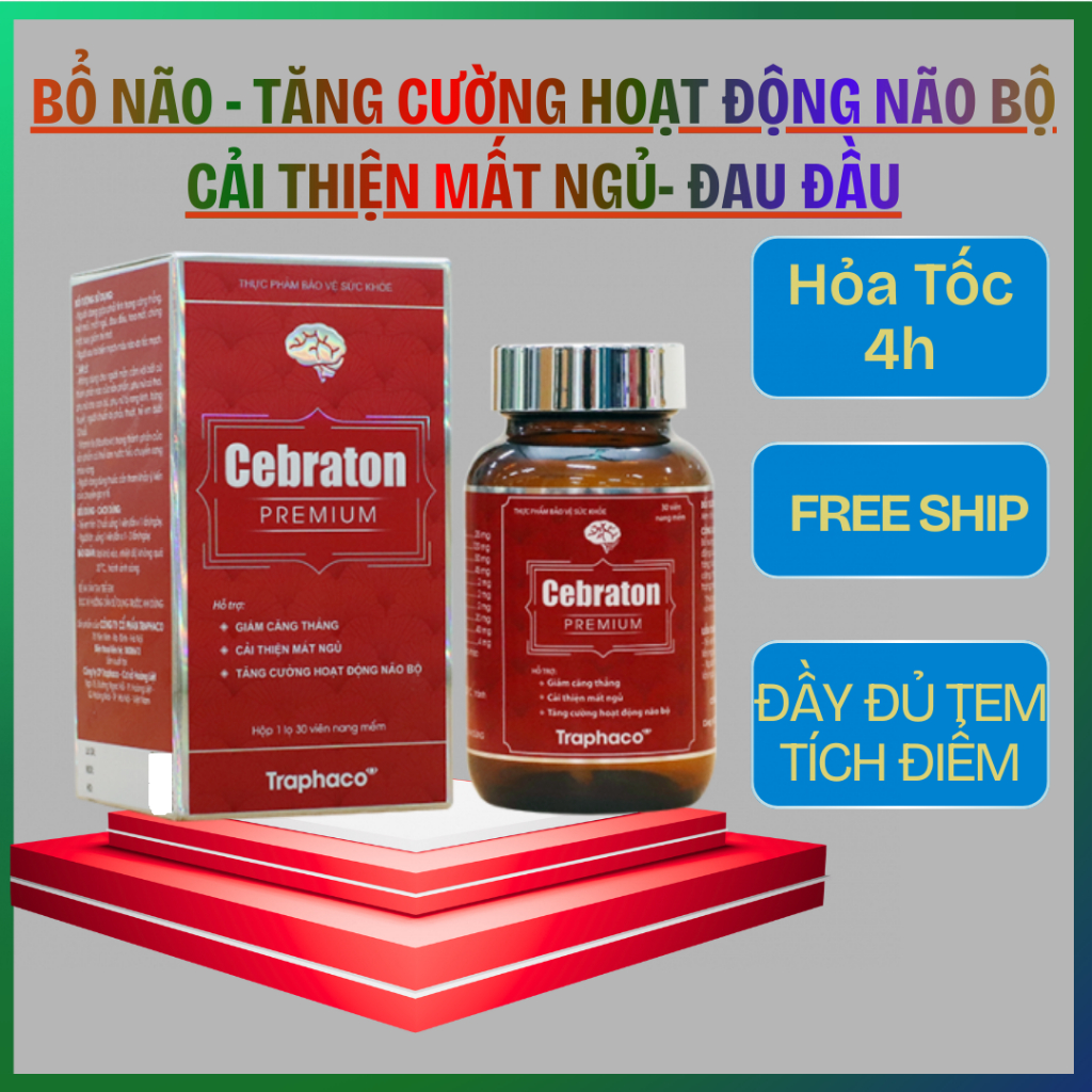 Viên uống Bổ Não Cebraton Premium Traphaco tăng cường hoạt động não bộ, giảm căng thẳng, mất ngủ