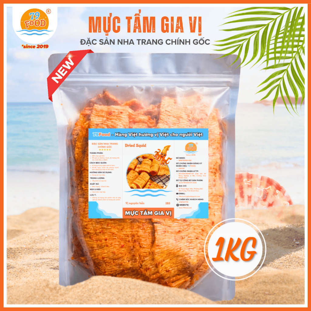 [ 1KG - Túi Zip ] Khô Mực Cán Tẩm Gia Vị Nguyên Miếng (Siêu Nhiều) đặc sản Nha Trang 79Food
