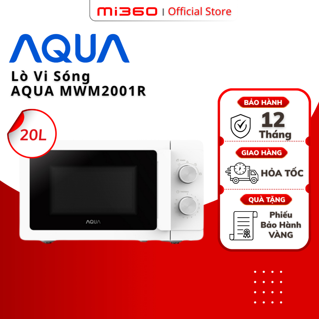 Lò vi sóng AQUA MWM2001R 20L - công nghệ mới tiết kiệm điện - đĩa xoay tháo rời dễ vệ sinh