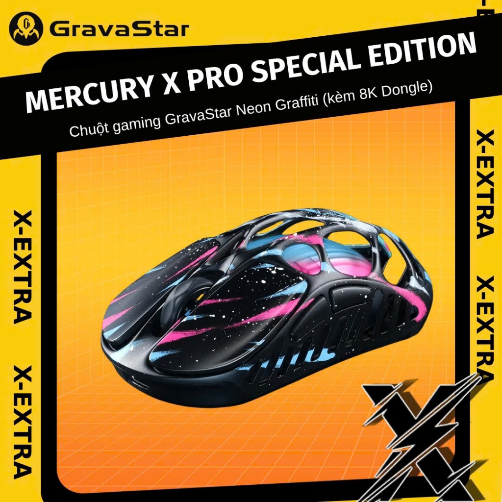 Chuột gaming GravaStar Mercury X Pro Special Edition - Neon Graffiti (kèm 8K Dongle) (Hàng chính hãn