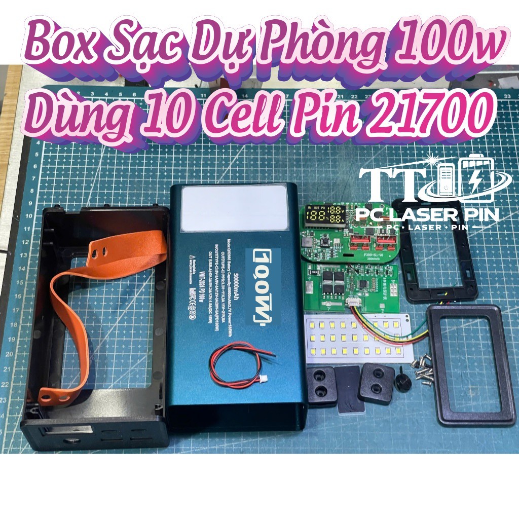 (HCM Không có Pin) Box sạc dự phòng 100w 50.000mah dùng 10 viên  21700