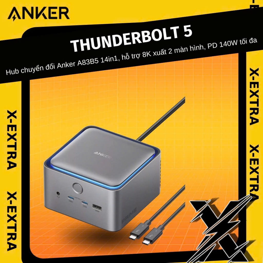 Hub Chuyển Đổi Anker Prime A83B5 Thunderbolt 5 Docking Station 14in1, hỗ trợ 8K xuất 2 màn hình, PD 