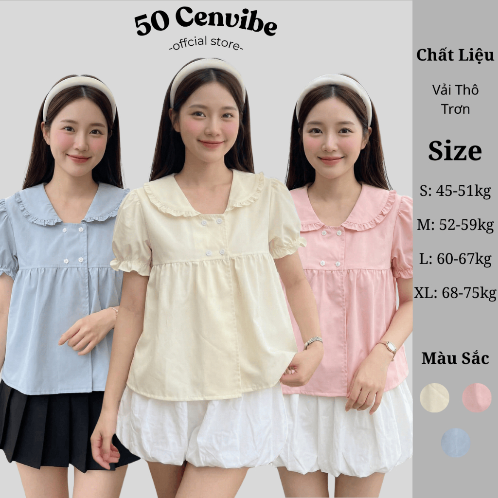 Áo Babydoll Nữ Cổ Bèo Tay Phồng Vintage Form Suông Có Bigsize 45-75kg Phong Cách Korea (50Cenvibe.Cl