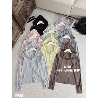 Áo khoác nắng khóa mũ rút dài tay mềm 555