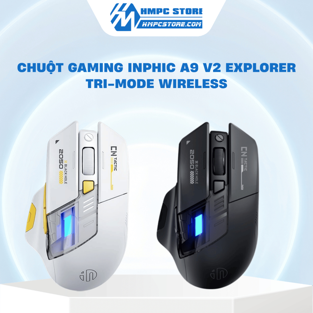 [ Hàng chính hãng ] Chuột Gaming INPHIC A9 V2 Explorer Tri-Mode Wireless | Đen - Trắng | Bảo hành 12