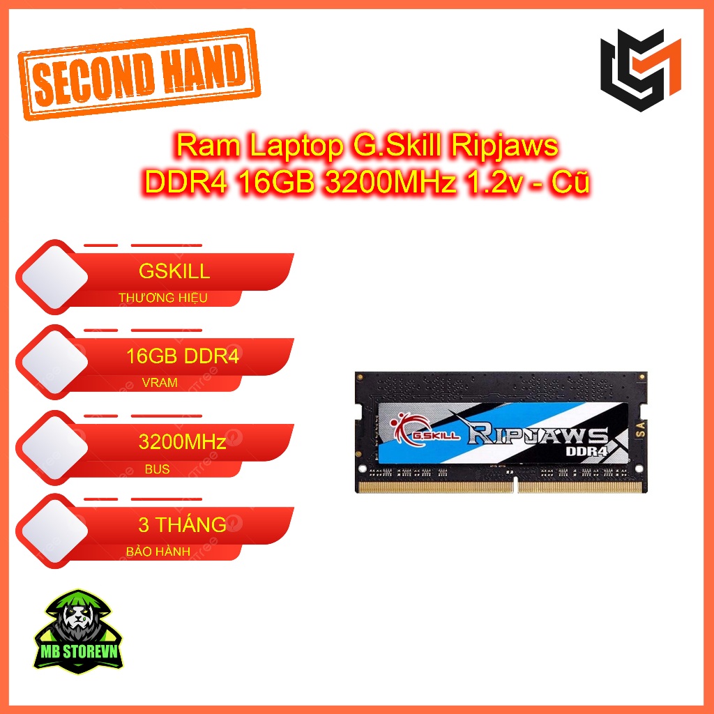 Ram Laptop G.Skill Ripjaws DDR4 16GB 3200MHz 1.2v F4-3200C22S-16GRS - Cũ- BH 3 Tháng