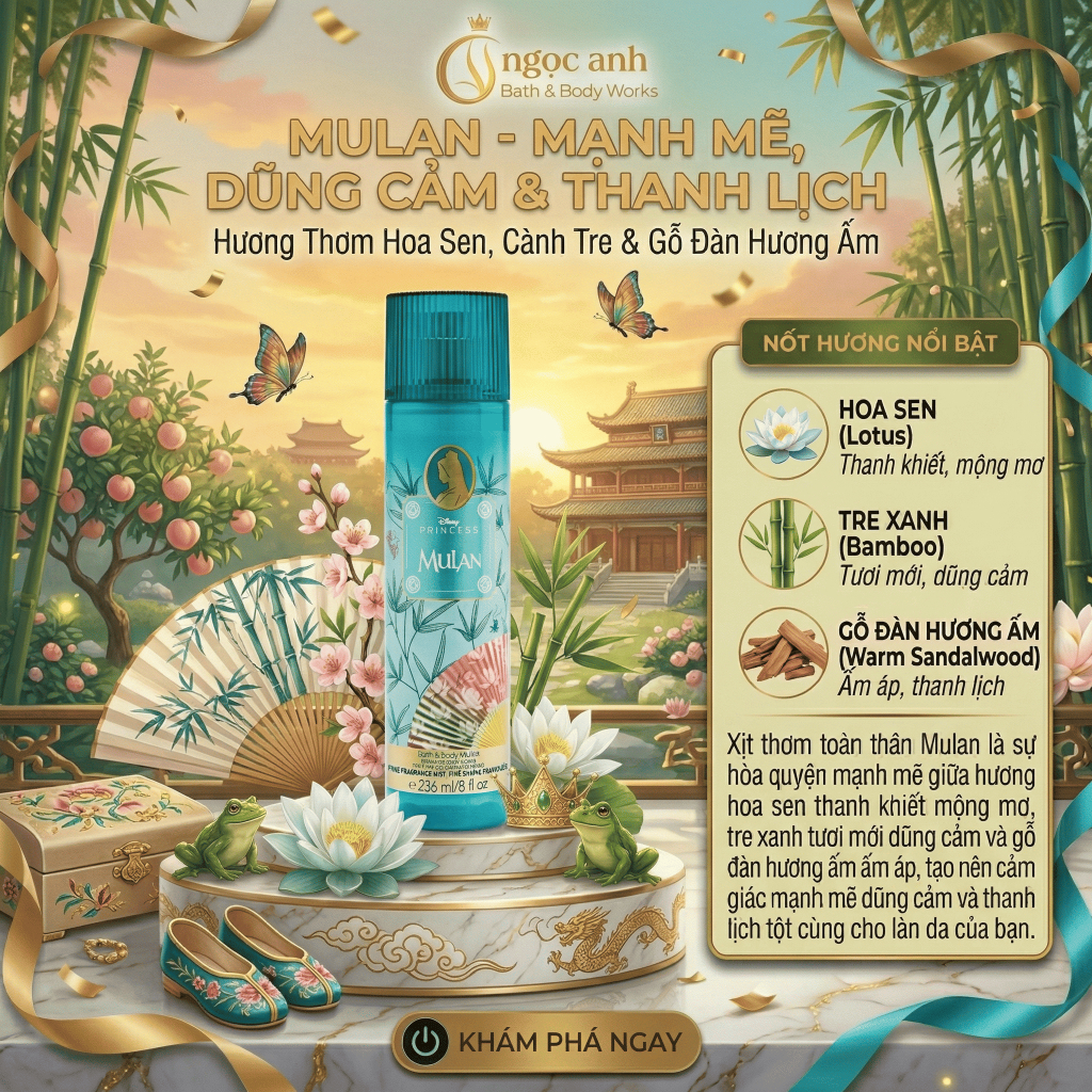 Xịt Thơm Toàn Thân Bath & Body Works Disney Princess Mulan 236ml - Body Mist BBW Hương Hoa Anh Đào T