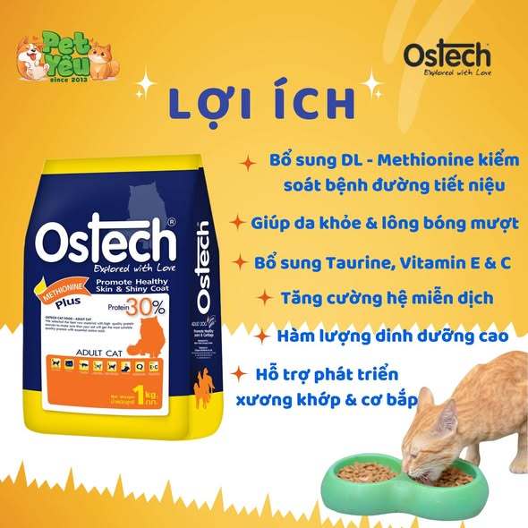 Thức ăn hạt giảm hội chứng tiết niệu cho mèo Ostech Adult Cat Food, Gói 1.5kg.