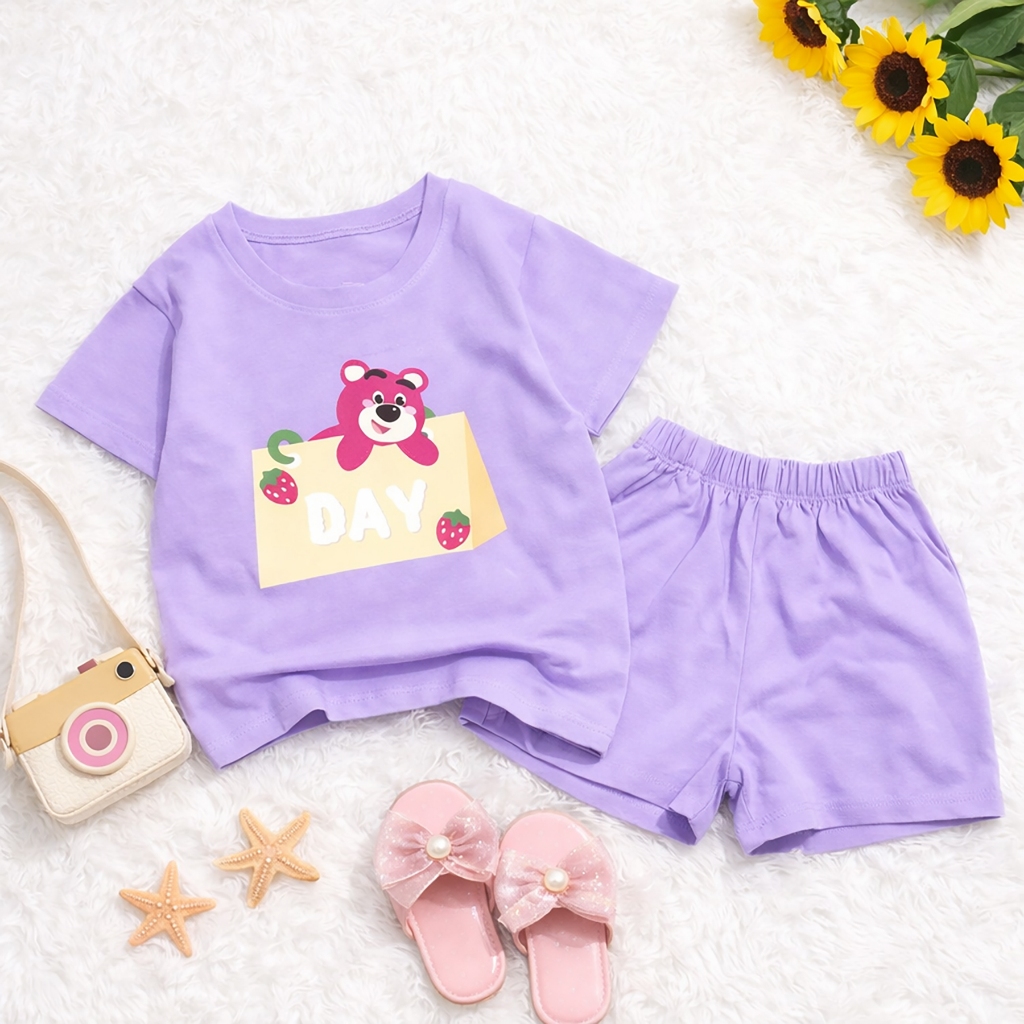 Bộ bé gái hình gấu dâu DAY cho bé gái siêu xinh cho bé 6-24kg.BGL36.