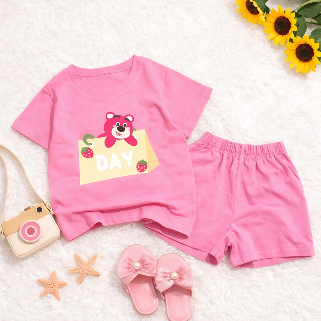 Bộ bé gái hình gấu dâu DAY cho bé gái siêu xinh cho bé 6-24kg.BGL36. .