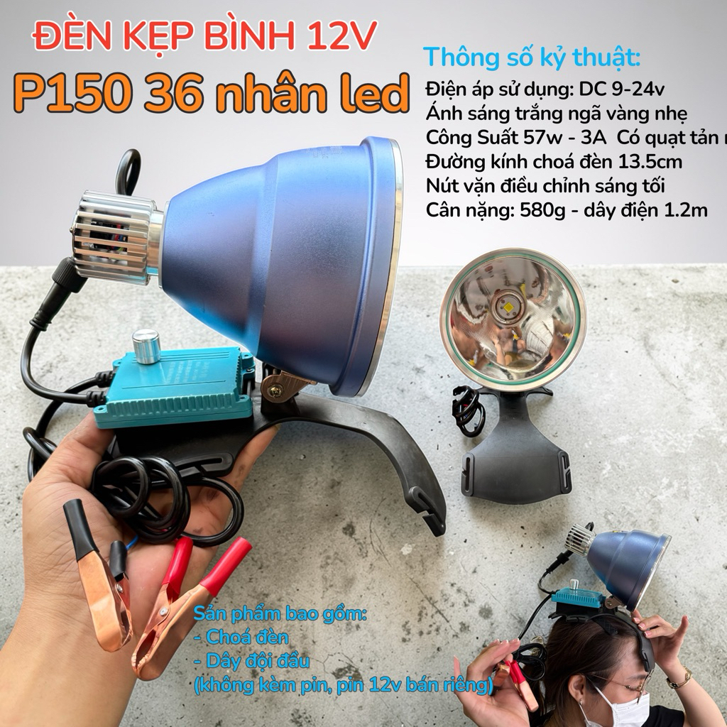 Đèn đội đầu P150 36 nhân led lớn 9mm tản nhiệt bằng quạt công suất lớn 57w chuyên soi nấm mối