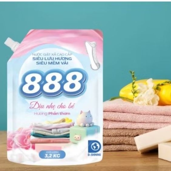 nước giặc xã  cao cấp 888 hương phấn thơm túi 3.2 kg đậm đặc thơm kháng khuẩn khử mùi cho áo quần sạ