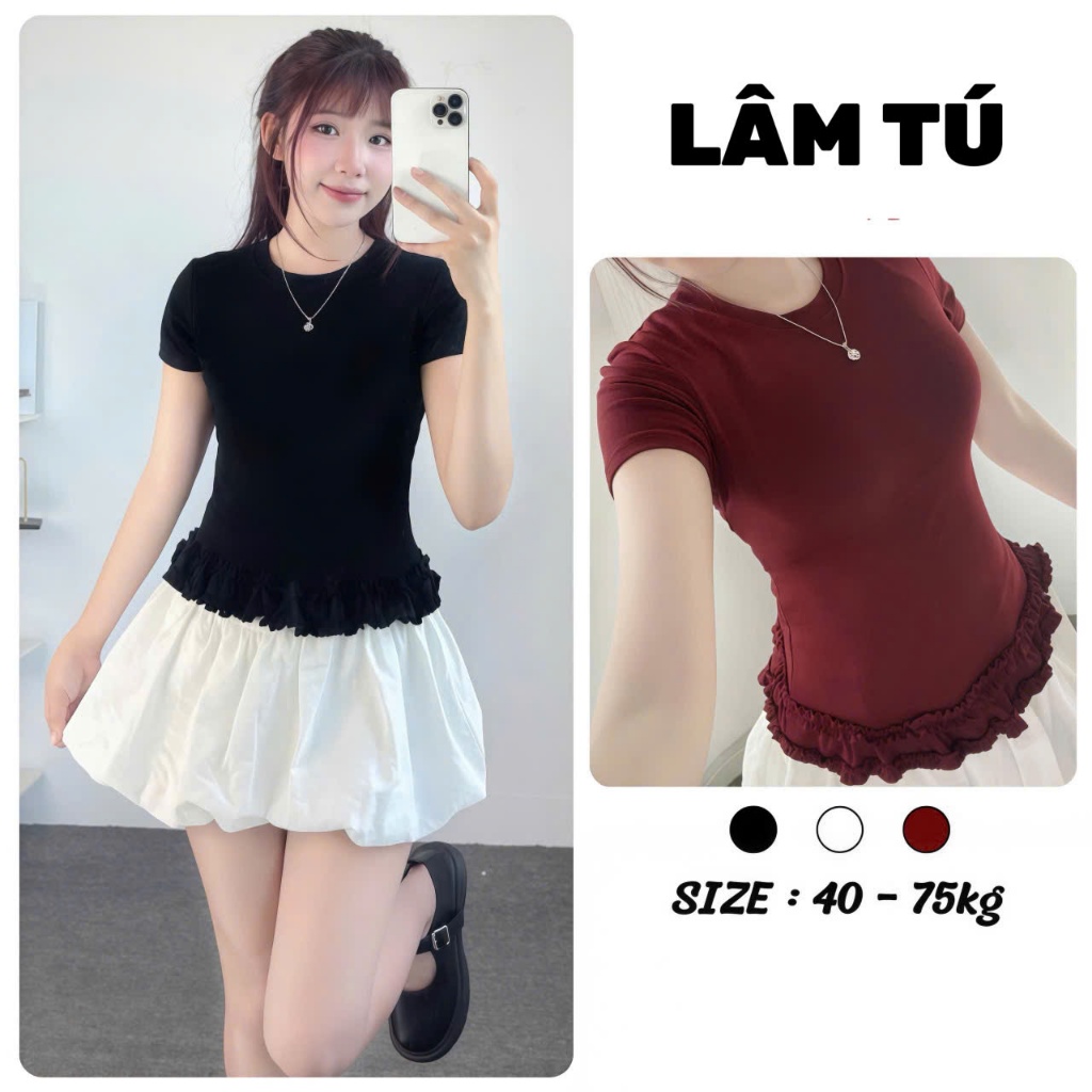 Áo Thun Nữ Cộc Tay Ôm Body Hamina Phối Viền Bèo Chất Thun Cotton Co Giãn Thoáng Mát BigSize LÂM TÚ MA2257