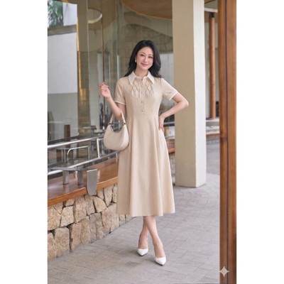 Đầm Nữ 𝐂𝐂𝐇𝐀𝐓 Dáng Xòe Rosin Smocking Chất Liệu Tuytsi Phối Cao Cấp 56VNT8001XT